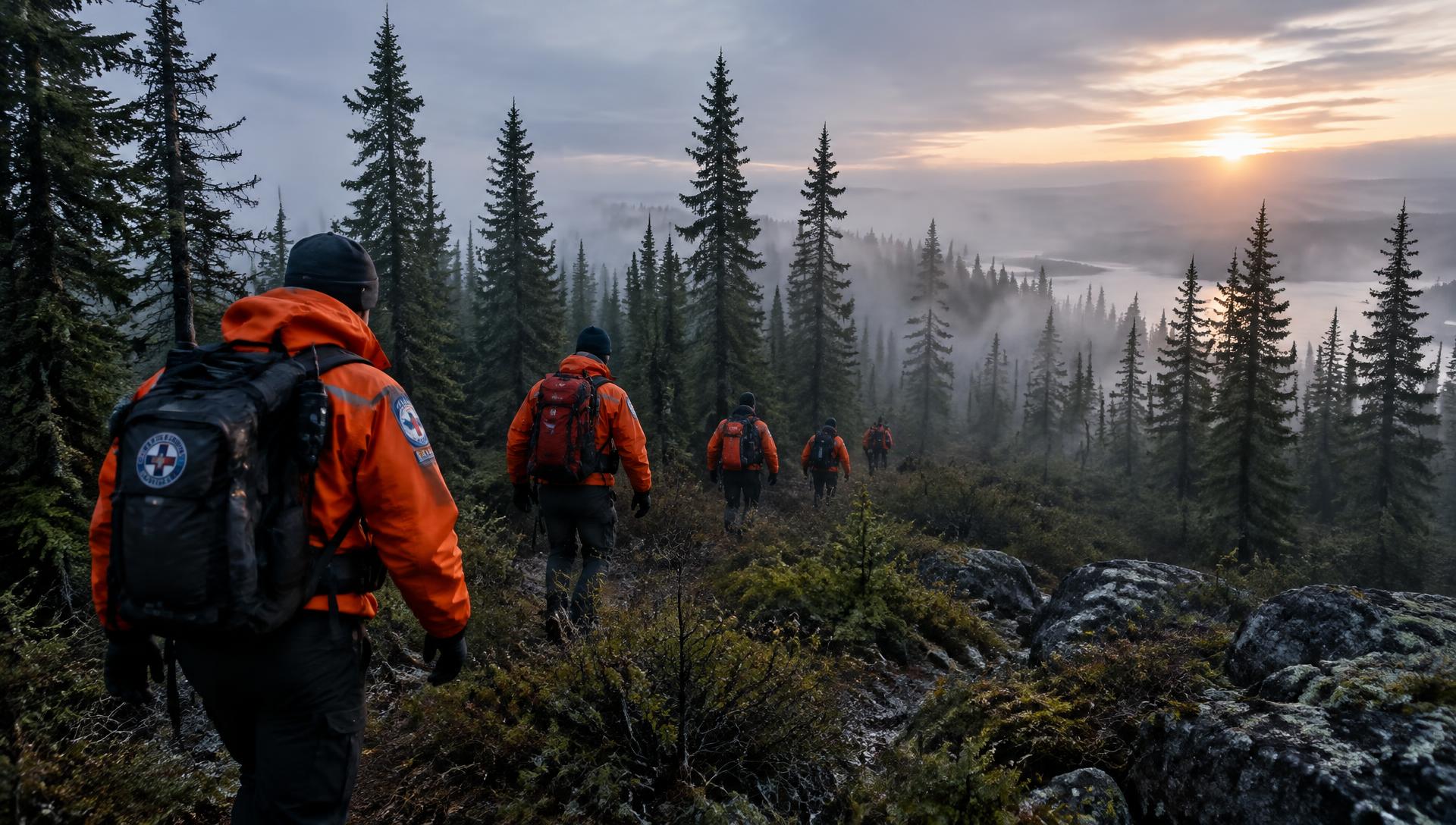 Search and rescue volunteers in the forest